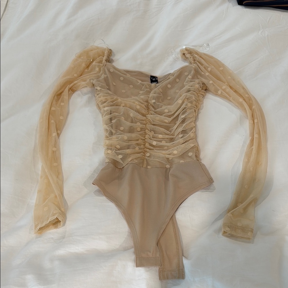 Windsor Sheer Polka Dot Bodysuit - Beige